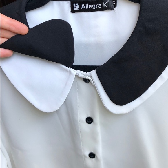 NWOT-Allegra K White Blouse w/Contrast Collar S - Picture 5 of 9